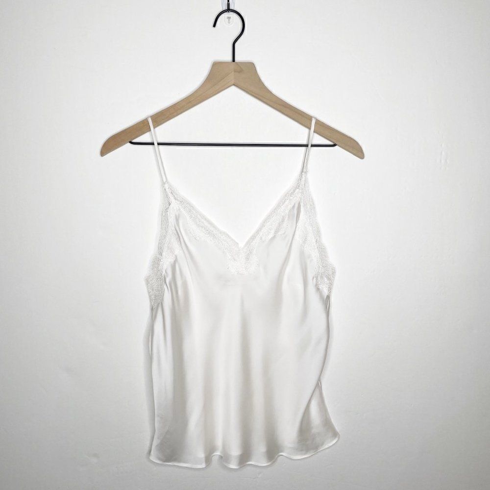 Victoria's Secret Lace Trim Charmeuse Satin V Neck Camisole Tank White M
